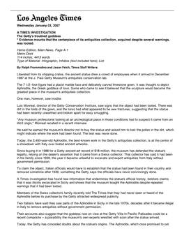 Wednesday January 03, 2007 a TIMES INVESTIGATION the Getty's