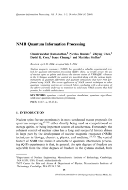 NMR Quantum Information Processing