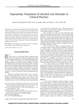 Topiramate Treatment of Alcohol Use Disorder in Clinical Practice