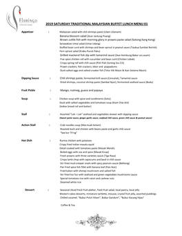 2019 Saturday Traditional Malaysian Buffet Lunch Menu 01