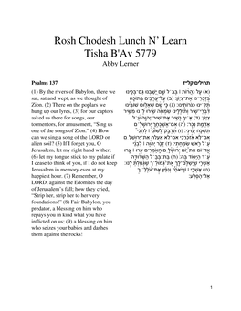 Rosh Chodesh Lunch N' Learn Tisha B'av 5779