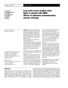 Long Chain Versus Medium Chain Lipids in Patients with ARDS: Effects