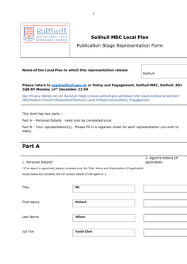 Multiple Representation Form for Solihull Plan