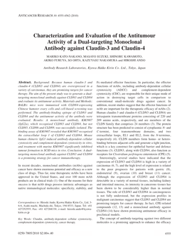 Characterization and Evaluation of the Antitumour Activity of a Dual-Targeting Monoclonal Antibody Against Claudin-3 and Claudin-4