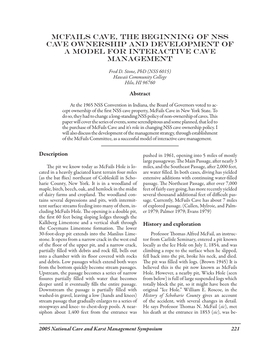 Mcfails Cave, the Beginning of NSS Cave Ownership and Development of a Model for Interactive Cave Management