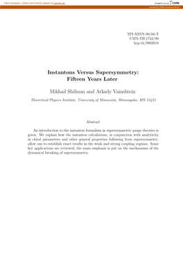 Instantons Versus Supersymmetry: Fifteen Years Later Mikhail Shifman and Arkady Vainshtein