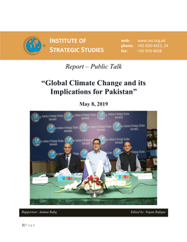 “Global Climate Change and Its Implications for Pakistan”