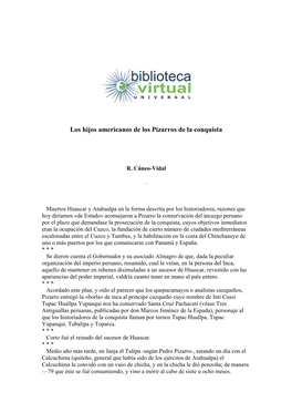 Los Hijos Americanos De Los Pizarros De La Conquista