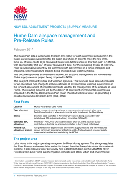 Hume Dam Airspace Management and Pre Releases