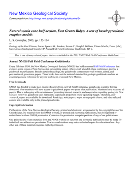 Natural Scoria Cone Half-Section, East Grants Ridge: a Test of Basalt Pyroclastic Eruption Models L