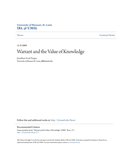 Warrant and the Value of Knowledge Jonathan Scott Uquaf University of Missouri-St