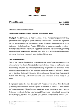 Press Release July 23, 2013 No