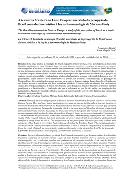 A Telenovela Brasileira No Leste Europeu: Um Estudo Da Percepção Do Brasil Como Destino Turístico À Luz Da Fenomenologia De Merleau-Ponty