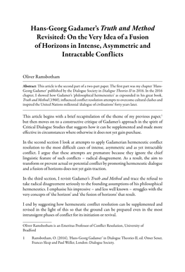 Hans-Georg Gadamer's Truth and Method Revisited: on the Very Idea of a Fusion of Horizons in Intense, Asymmetric and Intractab