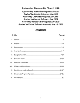 Bylaws for Mennonite Church