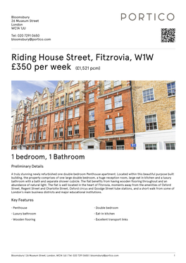 Riding House Street, Fitzrovia, W1W £350 Per Week