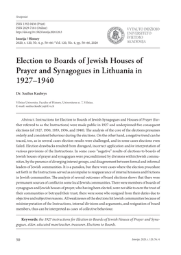 Election to Boards of Jewish Houses of Prayer and Synagogues in Lithuania in 1927–1940
