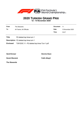 2020 TURKISH GRAND PRIX 12 - 15 November 2020