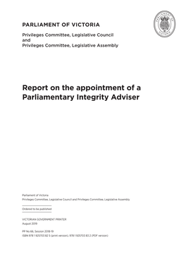 Report on the Appointment of a Parliamentary Integrity Adviser