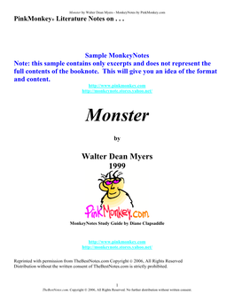 Monster by Walter Dean Myers - Monkeynotes by Pinkmonkey.Com Pinkmonkey® Literature Notes On