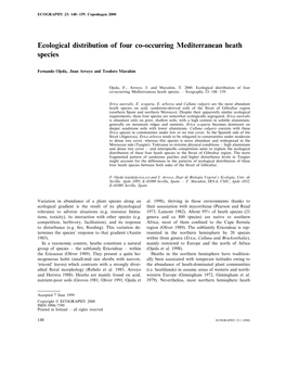 Ecological Distribution of Four Co-Occurring Mediterranean Heath Species