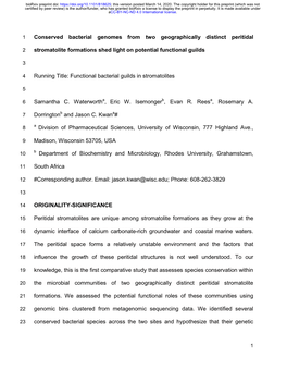 Conserved Bacterial Genomes from Two Geographically Distinct Peritidal Stromatolite Formations Shed Light on Potential Functiona