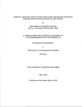 Genetic Variation, Population Structure and Mating System in Bigleaf Maple {Acer Macrophyllum Pursh)