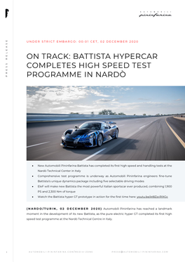On Track: Battista Hypercar Completes High Speed Test