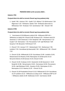 PRZEWÓZ DZIECI Od 01 Września 2020 R. Zadanie I PKS Przejazd