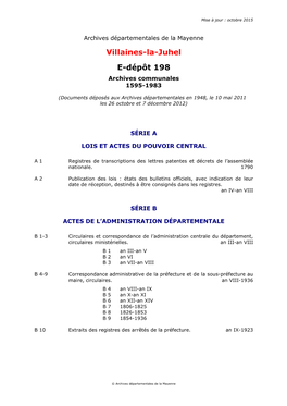 Villaines-La-Juhel E-Dépôt 198 Archives Communales 1595-1983