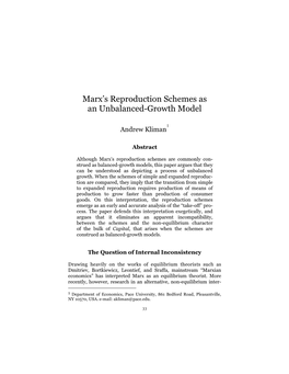 Andrew Kliman, Marx's Reproduction Schemes As an Unbalanced