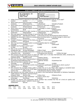 Daily Updated Current Affairs Quiz