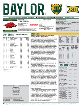 2020-2021 Lady Bears Basketball Game Notes • @Baylorwbb