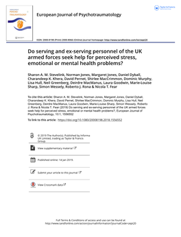 Do Serving and Ex-Serving Personnel of the UK Armed Forces Seek Help for Perceived Stress, Emotional Or Mental Health Problems?