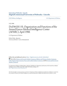 Dod6420.1-R, Organization and Functions of the Armed Forces Medical Intelligence Center (AFMIC), April 1986 U.S