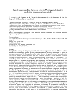 Genetic Structure of the European Polecat (Mustela Putorius) and Its Implication for Conservation Strategies