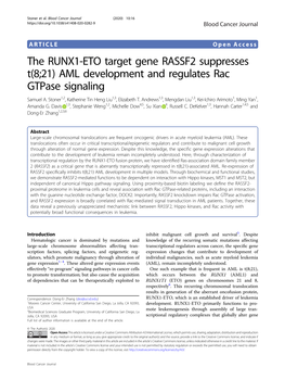 The RUNX1-ETO Target Gene RASSF2 Suppresses T(8;21) AML Development and Regulates Rac Gtpase Signaling Samuel A