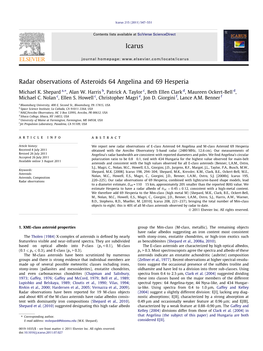 Radar Observations of Asteroids 64 Angelina and 69 Hesperia ⇑ Michael K