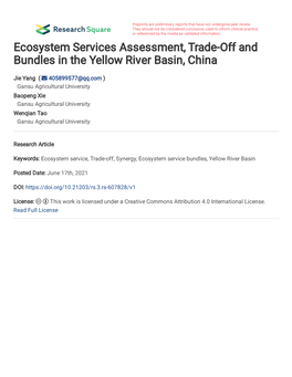 Ecosystem Services Assessment, Trade-Off and Bundles in the Yellow River Basin, China