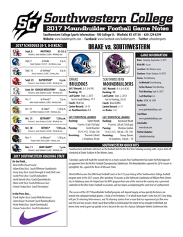 2017 Moundbuilder Football Game Notes Southwestern College Sports Information - 100 College St