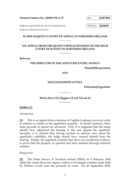 Director of Assets Recovery Agency and William Lovell [2009] NICA 27.Pdf