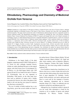 Ethnobotany, Pharmacology and Chemistry of Medicinal Orchids from Veracruz