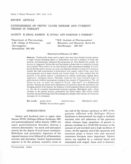 Review Article Pathogenesis of Peptic Ulcer Disease and Current Trends in Therapy