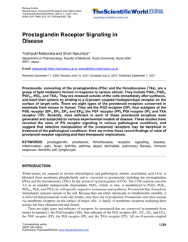 Prostaglandin Receptor Signaling in Disease