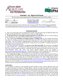 Issues in Agriculture the Newsletter About Integrated Pest Management for the El Paso Valley