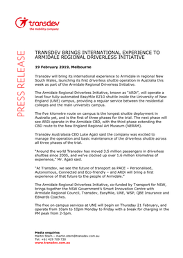 Transdev Brings International Experience to Armidale Regional Driverless Initiative