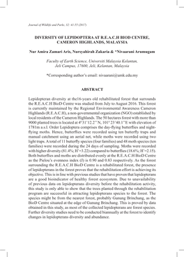 DIVERSITY of LEPIDOPTERA at R.E.A.C.H BIOD CENTRE, CAMERON HIGHLANDS, MALAYSIA Nur Amira Zamari Aris, Nursyahirah Zakaria &