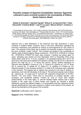 Faunistic Analysis of Gyponini (Cicadellidae: Iassinae: Gyponini), Collected in Plum Orchards Located in the Municipality of Videira, Santa Catarina, Brazil