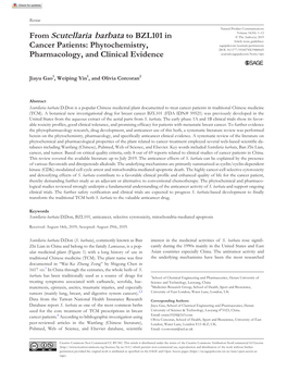 From Scutellaria Barbata to BZL101 in Cancer Patients