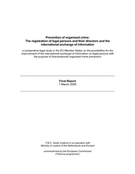 Prevention of Organised Crime: the Registration of Legal Persons and Their Directors and the International Exchange of Information